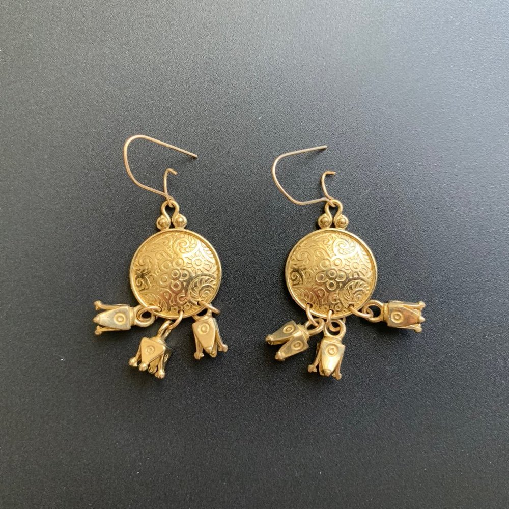 Gold Round Dangle Earrings